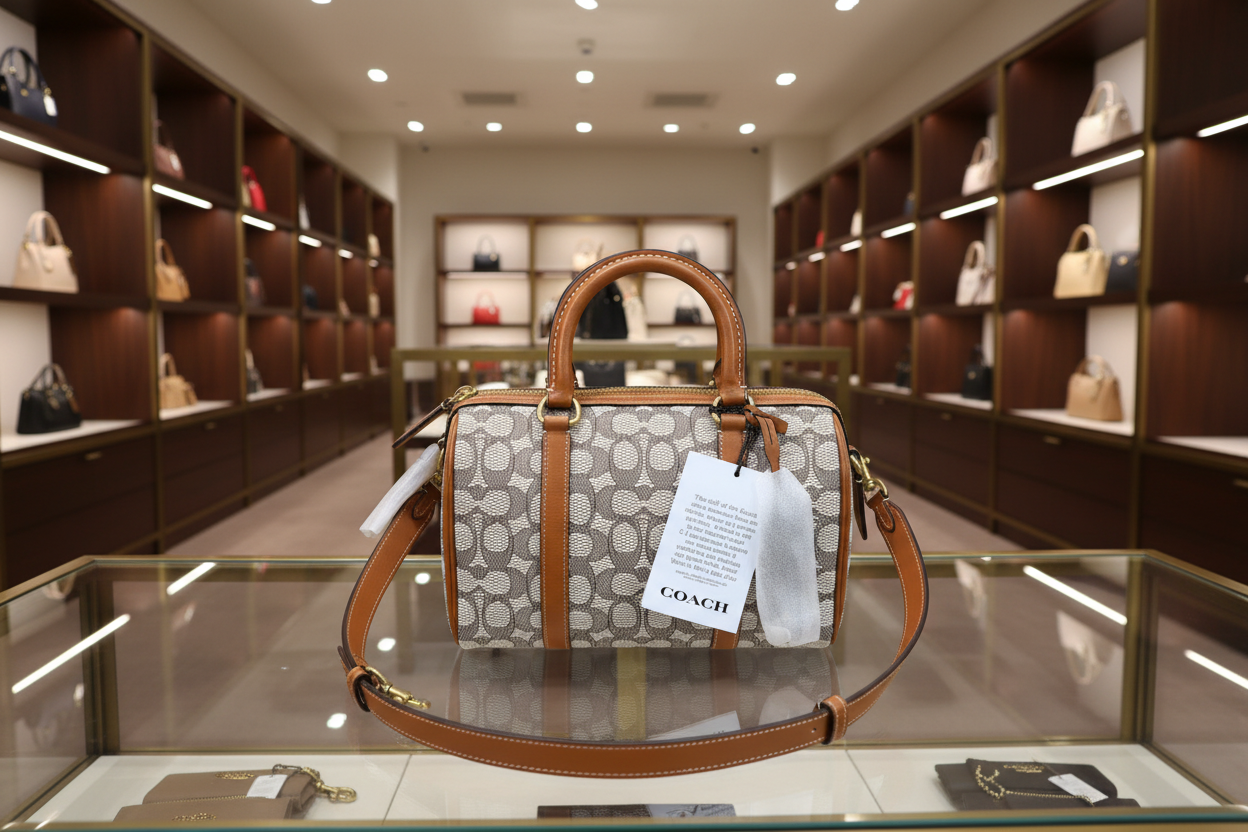 COACH RUBY 25 SATCHEL IN SIGNATURE TEXTILE JACQUARD HANDBAG - TAN/COCOA