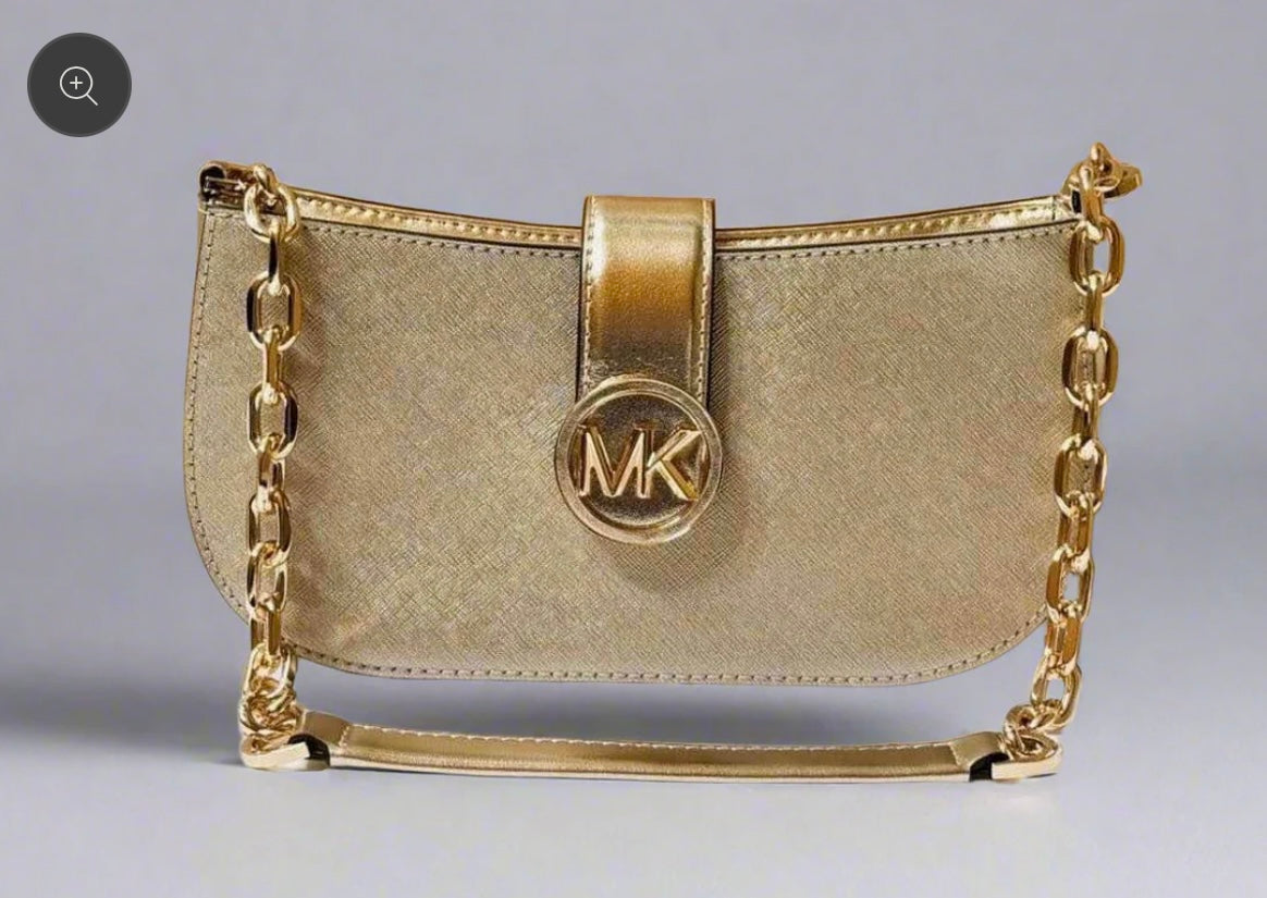 MICHAEL KORS CARMEN POUCHETTE SHOULDER BAG ONLY - PALE GOLD