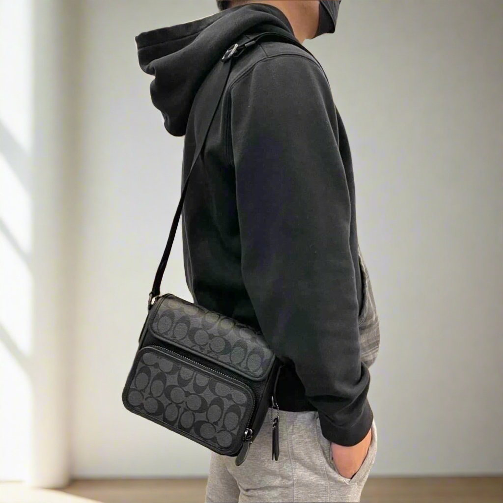 COACH SULLIVAN FLAP CROSSBODY - SIGNATURE CANVAS/CHARCOAL BLACK