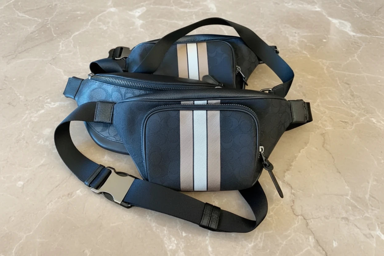 COACH THOMPSON JACQUARD WAISTPACK/BODY BAG WITH VARSITY STRIPE