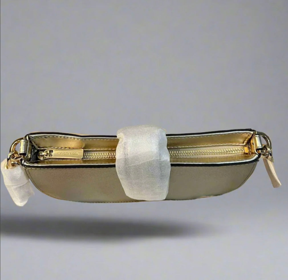 MICHAEL KORS CARMEN POUCHETTE SHOULDER BAG ONLY - PALE GOLD