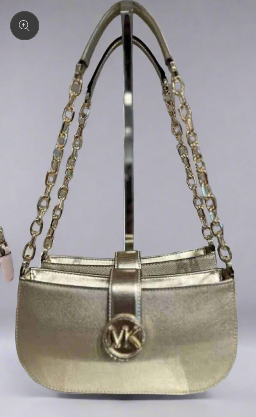 MICHAEL KORS CARMEN POUCHETTE SHOULDER BAG ONLY - PALE GOLD
