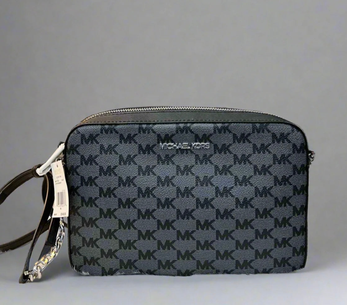 MICHAEL KORS EW JET SET CAMERA BAG MINOGRAM BLACK-GREY - PVC LEATHER ( BOUTIQUE STORE )