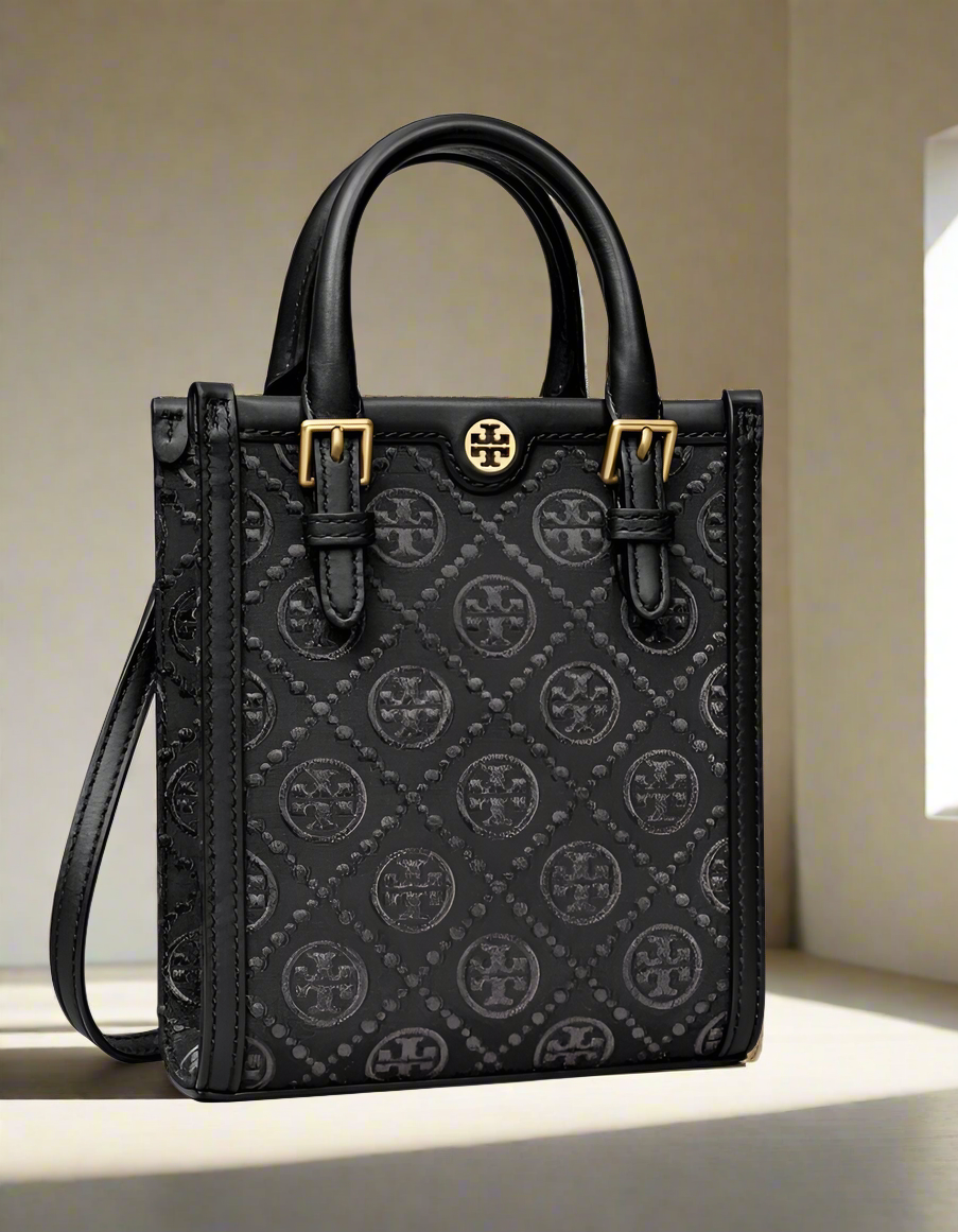 TORY BURCH MINI JACQUARD T MONOGRAM TOTE BLACK