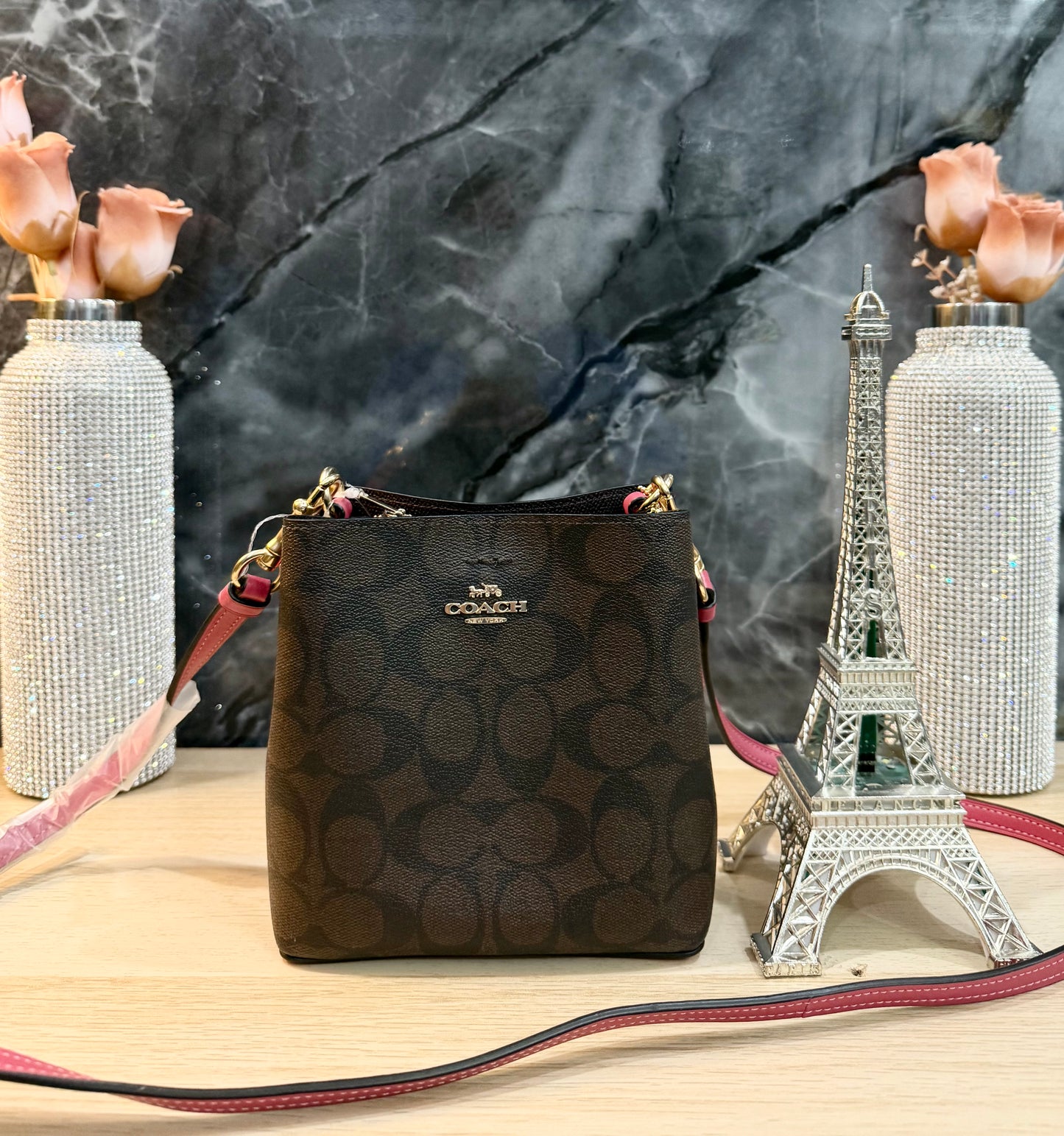 COACH MINI TOWN BUCKET - SIGNATURE COATED CANVAS & SMOOTH LEATHER