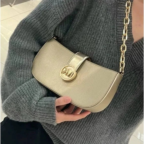 MICHAEL KORS CARMEN POUCHETTE SHOULDER BAG ONLY - PALE GOLD