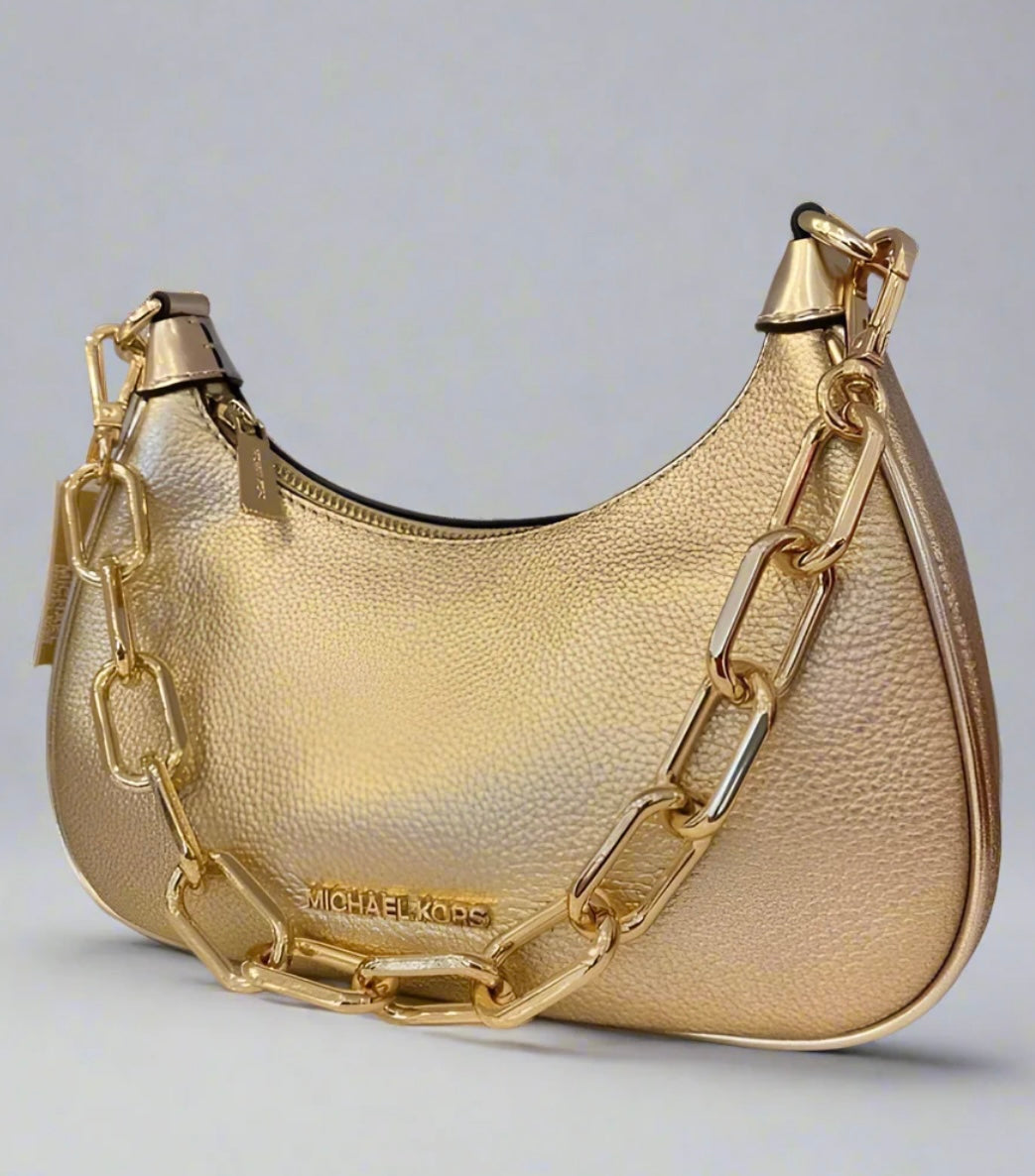 MICHAEL KORS MINI CORA CHAIN SHOULDER BAG/CROSBODY BAG - METTALIC PEBBLE GOLD