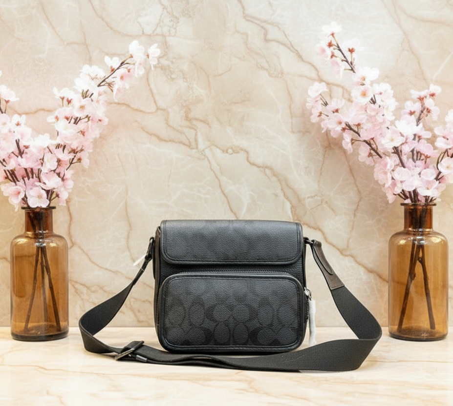 COACH SULLIVAN FLAP CROSSBODY - SIGNATURE CANVAS/CHARCOAL BLACK