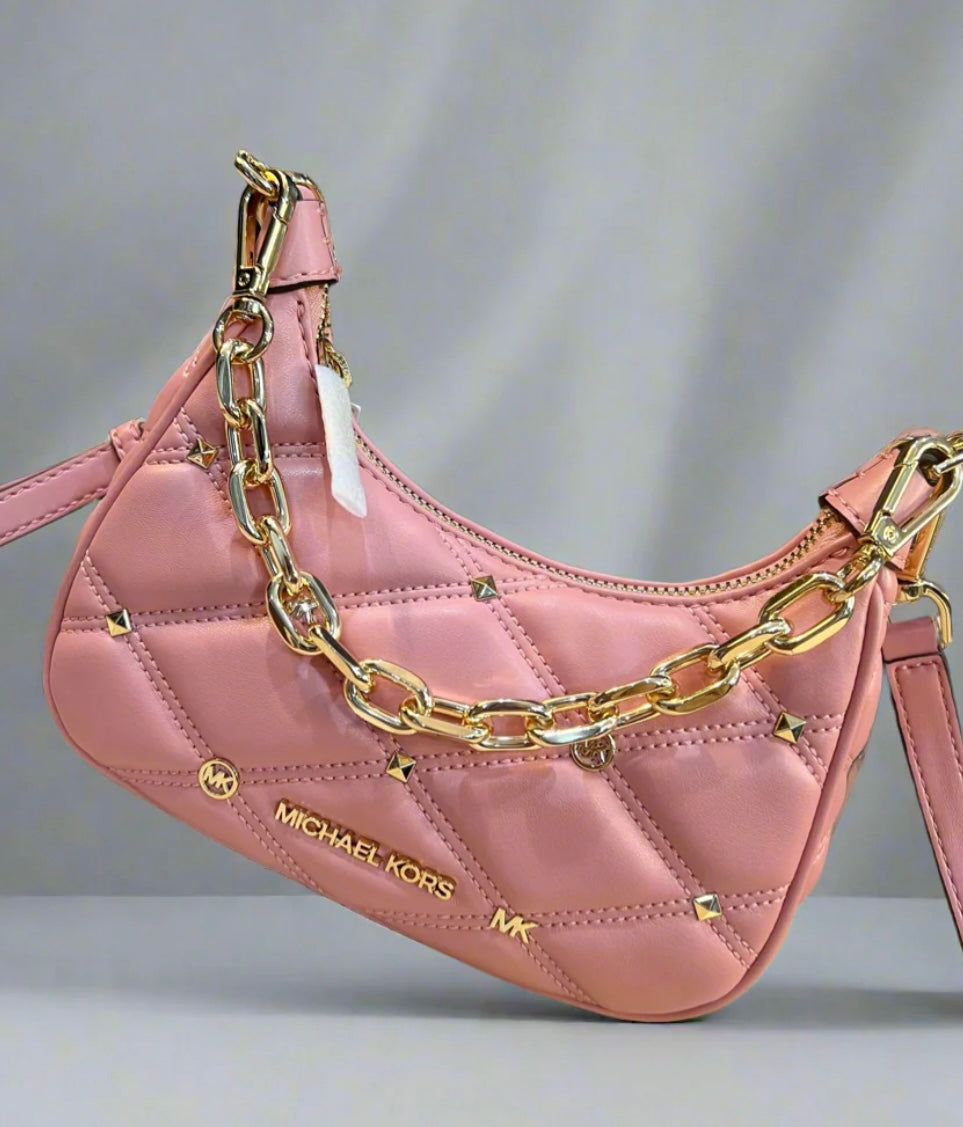 MICHAEL KORS MINI QUILTED CORA CHAIN SHOULDER BAG/CROSSBODY BAG - PRIMEROSE