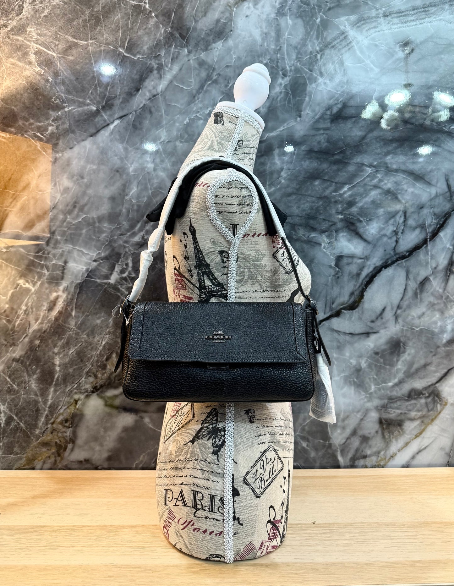 COACH ETTA SMALL FLAP SHOULDER BAG/CROSSBODY BAG - BLACK