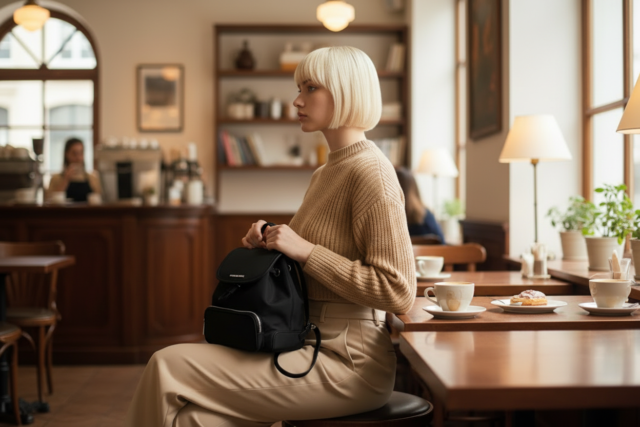 حقيبة ظهر صغيرة من مايكل كورس، مصنوعة من النايلون - أسود