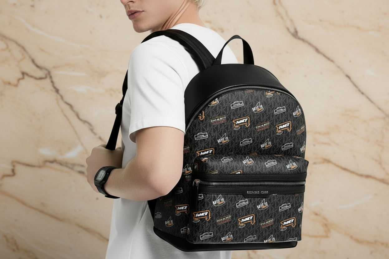 MICHAEL KORS COOPER EMBELISHED SIGNATURE LOGO DOME BACKPACK - BLACK