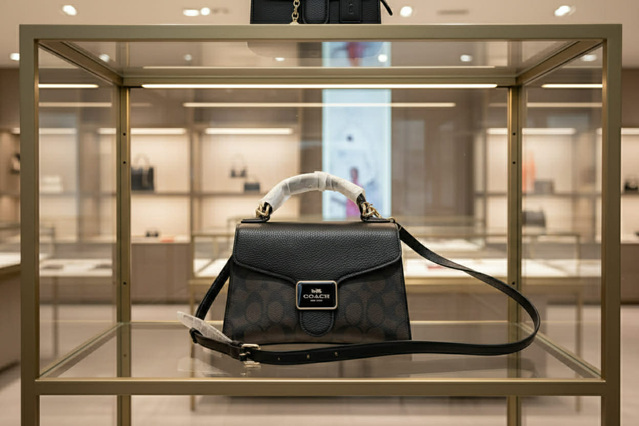 COACH SMALL PEPPER SATCHEL TOP HANDLE IN SIGNATURE BROWN BLACK