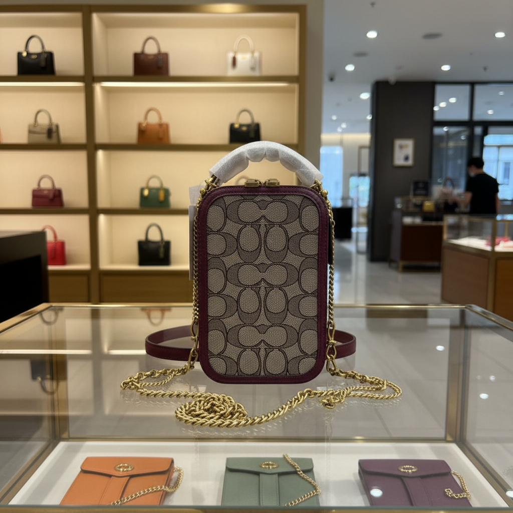 COACH ALIE PHONE CROSSBODY BAG IN SIGNATURE JACQUARD - OAK MAPLE ( FR. BOUTIQUE STORE )