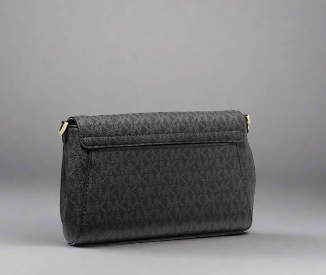 MICHAEL KORS LOGO FLAP CROSSBODY - MONOGRAM BLACK COLOR