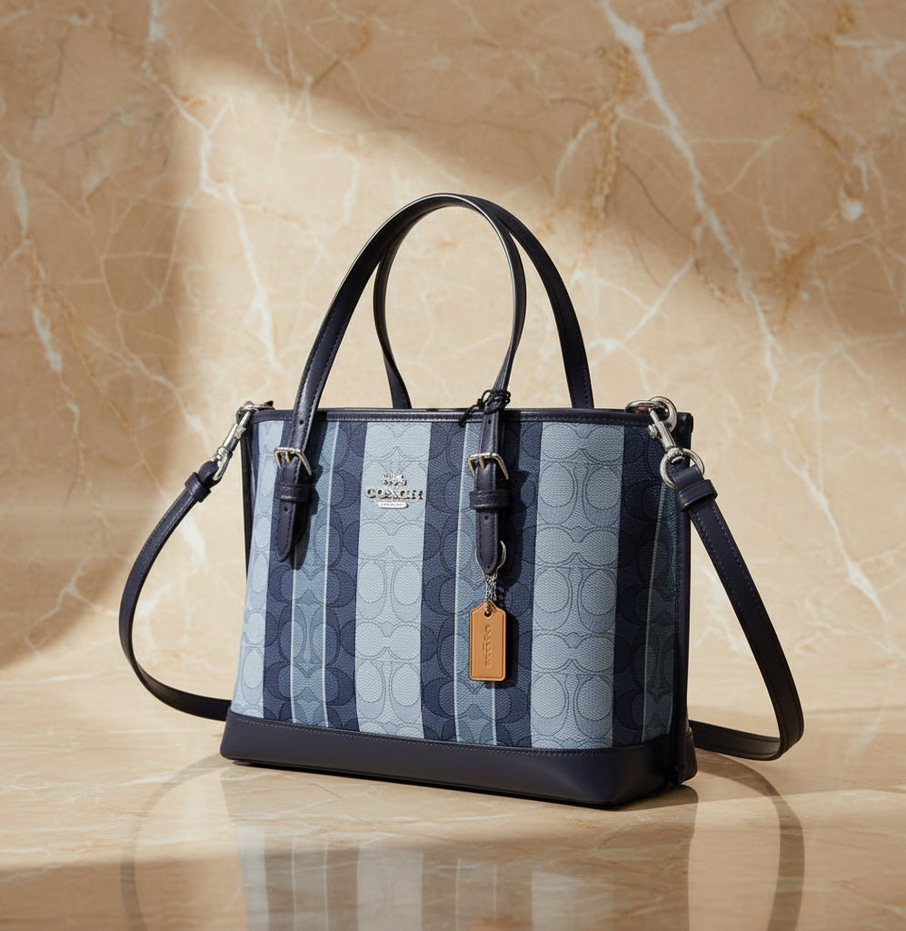 COACH MOLLIE TOTE 25 IN SIGNATURE JACQUARD WITH STRIPES - SILVER/MIDNIGHT MULTI