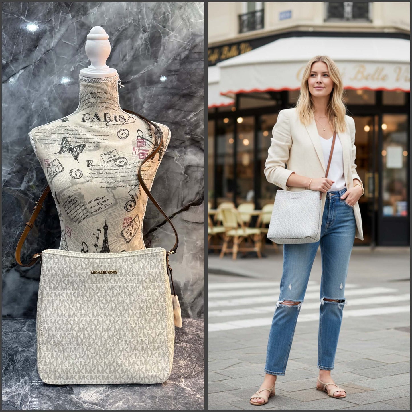 MICHAEL KORS JET SET TRAVEL LARGE MESSENGER LOGO VANILLA