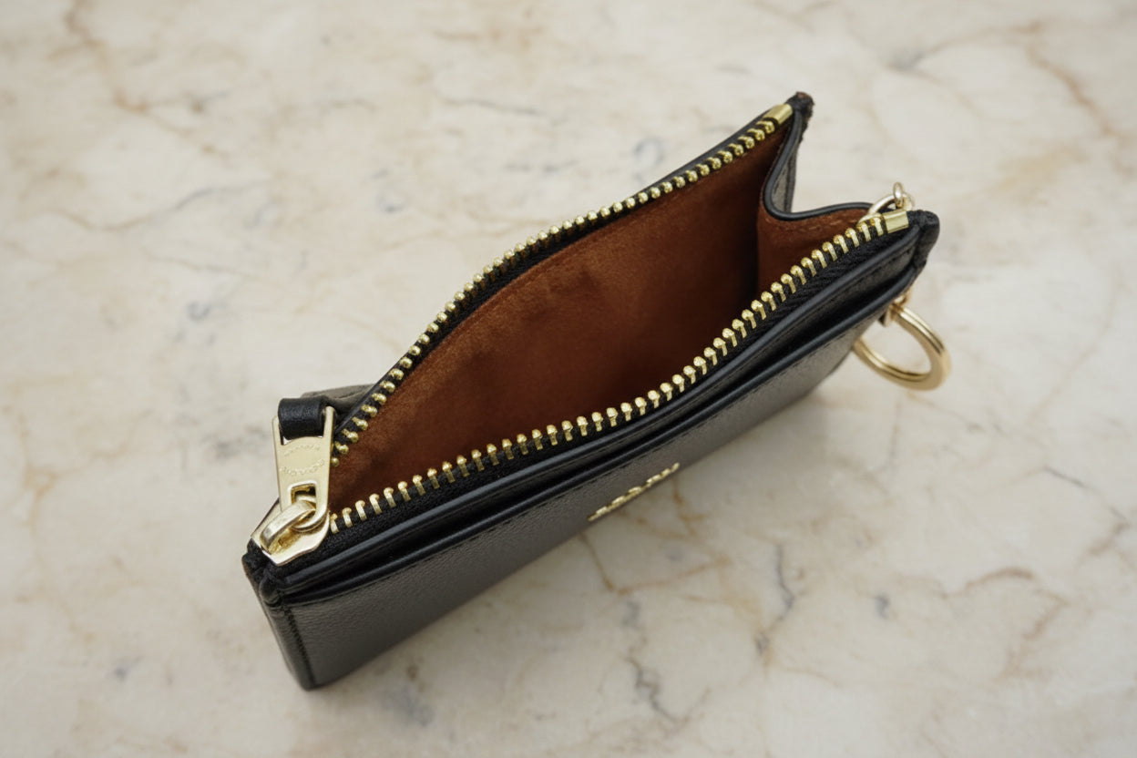 COACH SKINNY CARD CASE WITH KEY RING - SIGNATURE BROWN BLACK