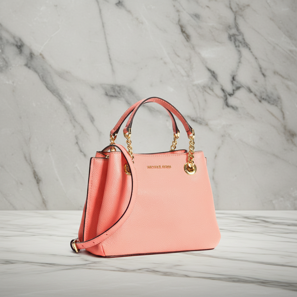 MICHAEL KORS SMALL TEAGEN LEATHER SATCHEL - PEACH