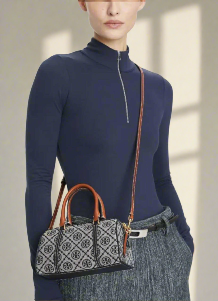 TORY BURCH PETITE BARREL/XBODY - T MONOGRAM NAVY BLUE