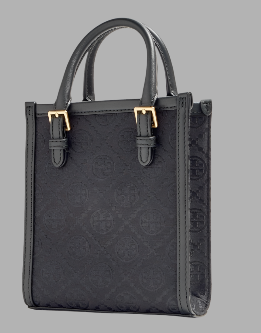 TORY BURCH MINI JACQUARD T MONOGRAM TOTE BLACK