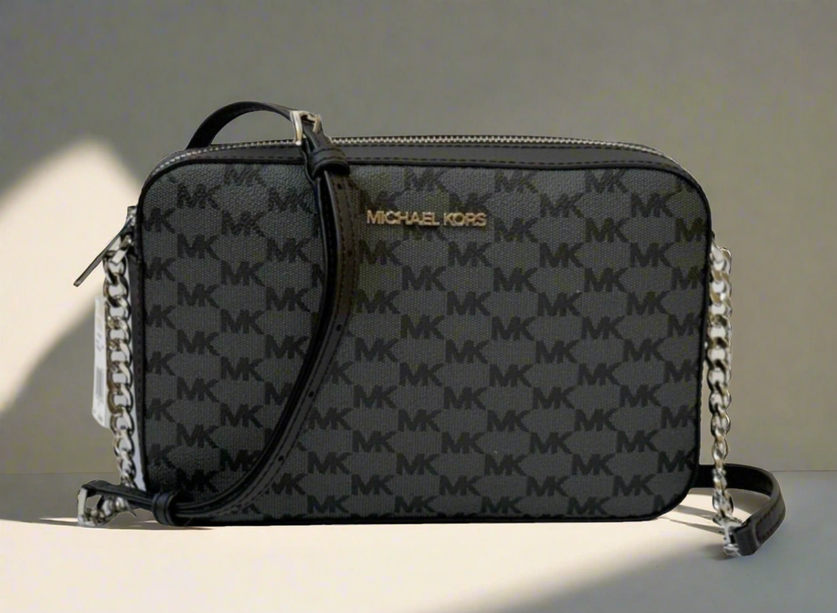 MICHAEL KORS EW JET SET CAMERA BAG MINOGRAM BLACK-GREY - PVC LEATHER ( BOUTIQUE STORE )