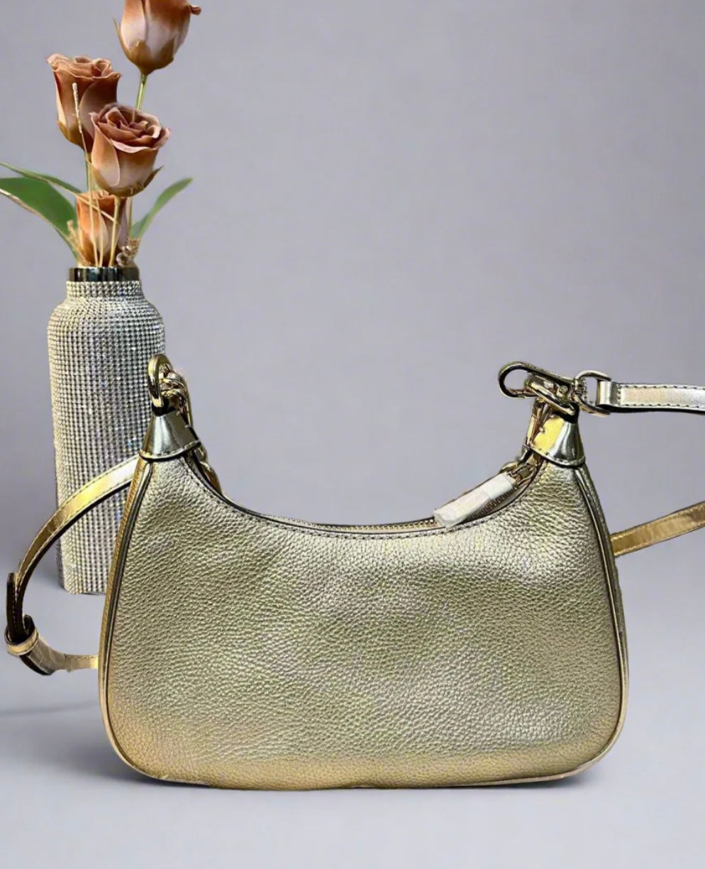 MICHAEL KORS MINI CORA CHAIN SHOULDER BAG/CROSBODY BAG - METTALIC PEBBLE GOLD