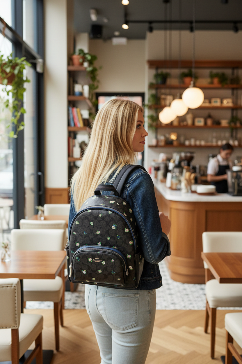 COACH COURT MEDIUM BACKPACK IN SIGNATURE CANVAS WITH VINTAGE MINI ROSE PRINT