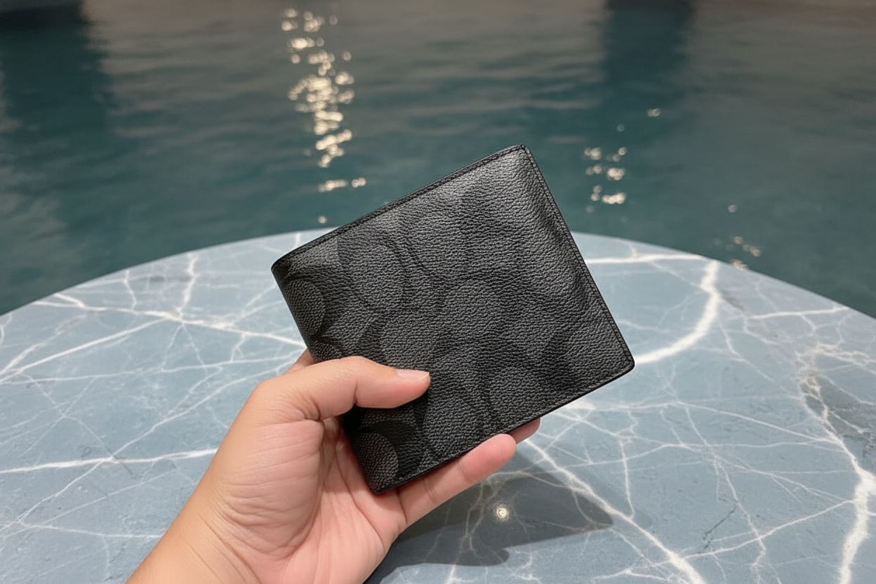 COACH MEN’S BIFOLD WALLET WITH INSERT - SIGNATURE CHARCOAL BLACK - NO INSERT