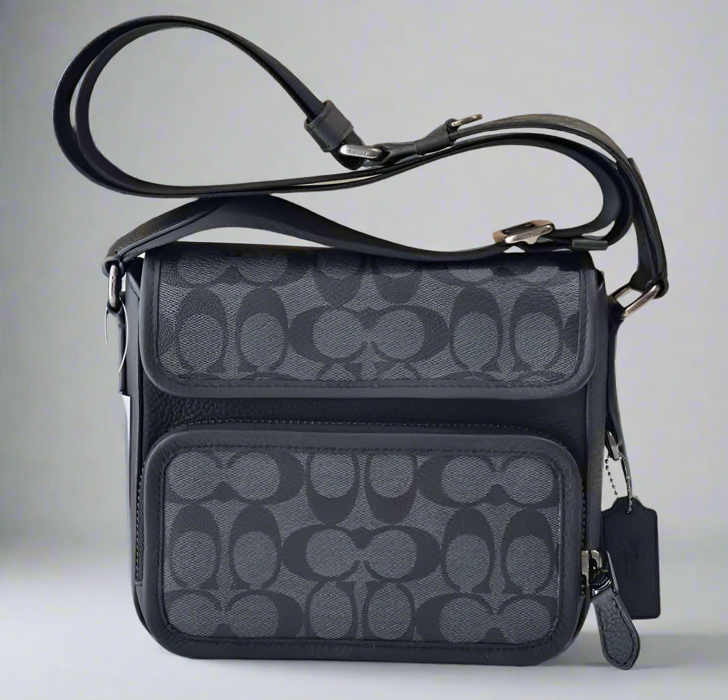 COACH SULLIVAN FLAP CROSSBODY - SIGNATURE CANVAS/CHARCOAL BLACK