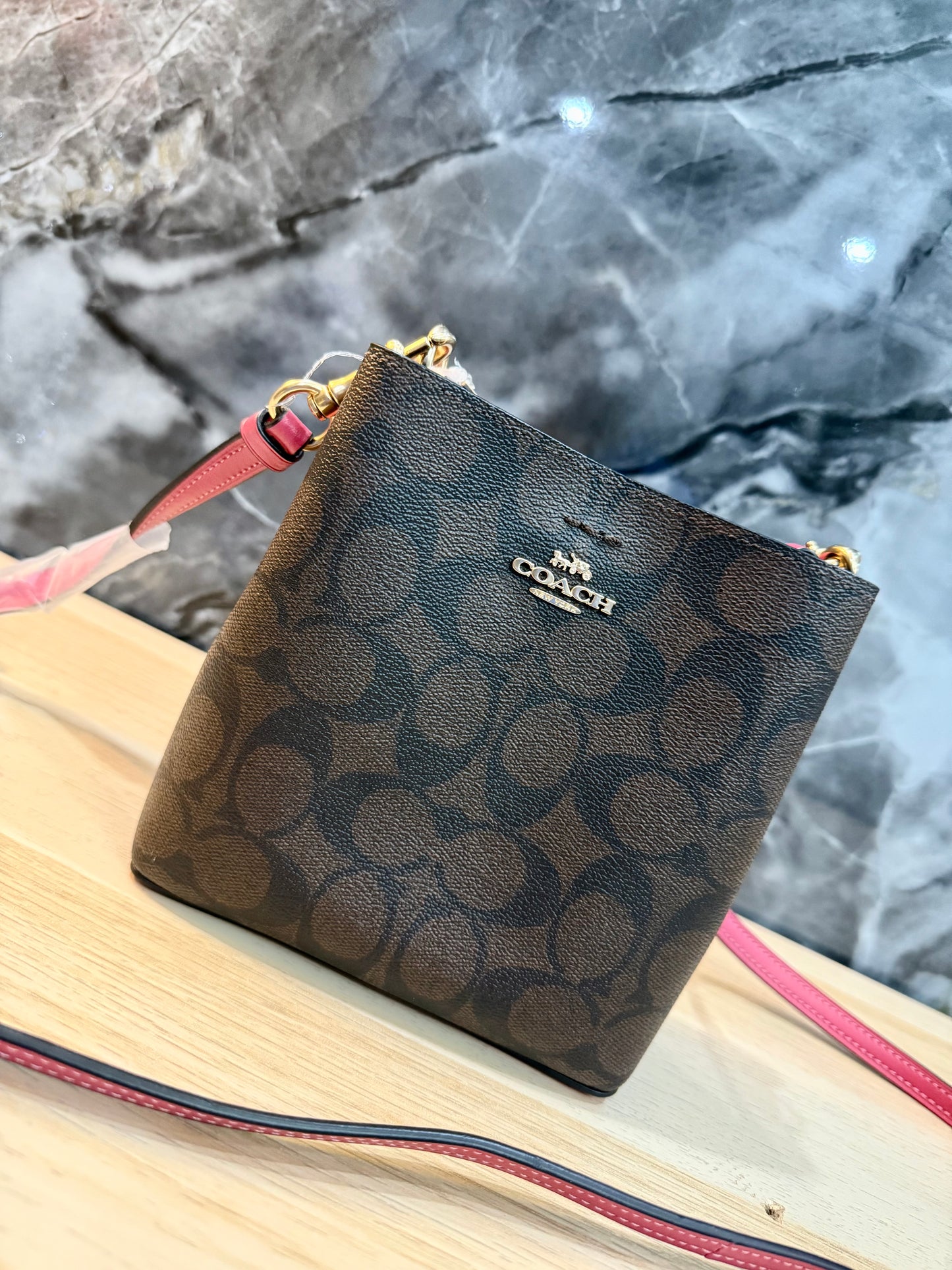 COACH MINI TOWN BUCKET - SIGNATURE COATED CANVAS & SMOOTH LEATHER