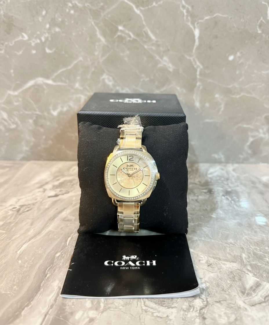 ساعة كوتش بوي فريند ذهبية من الفولاذ المقاوم للصدأ