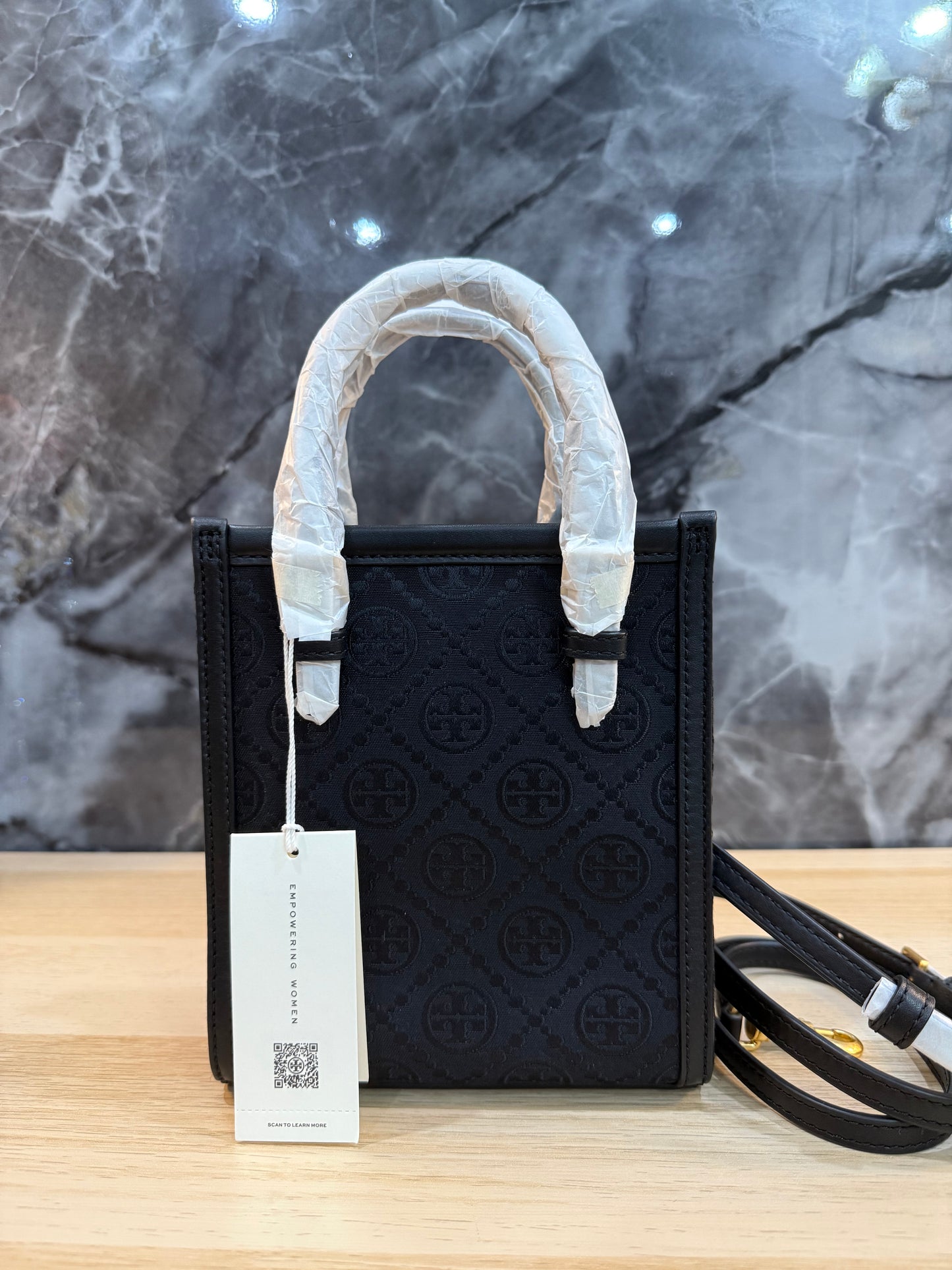 TORY BURCH MINI JACQUARD T MONOGRAM TOTE BLACK