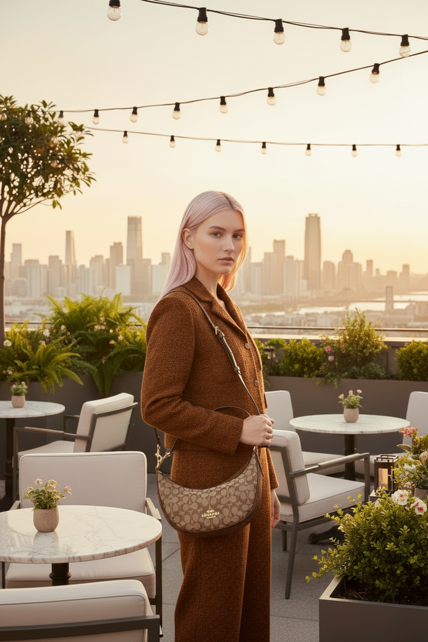 COACH ARIA SHOULDER BAG/CROSSBODY BAG IN SIGNATURE JACQUARD KHAKI