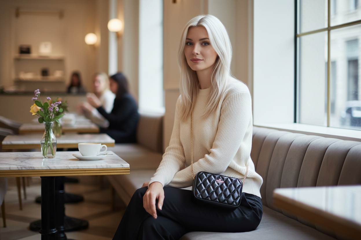 حقيبة كروسبودي من الجلد المبطن من كيت سبيد، مع حافظة بطاقات رفيعة، في علبة.