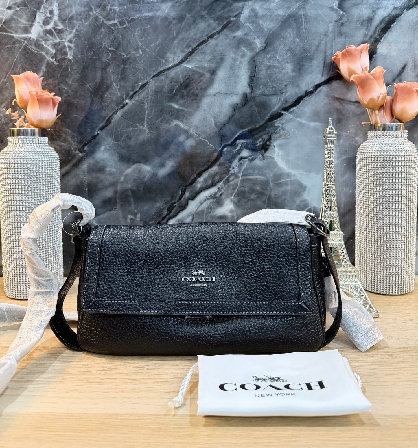COACH ETTA SMALL FLAP SHOULDER BAG/CROSSBODY BAG - BLACK
