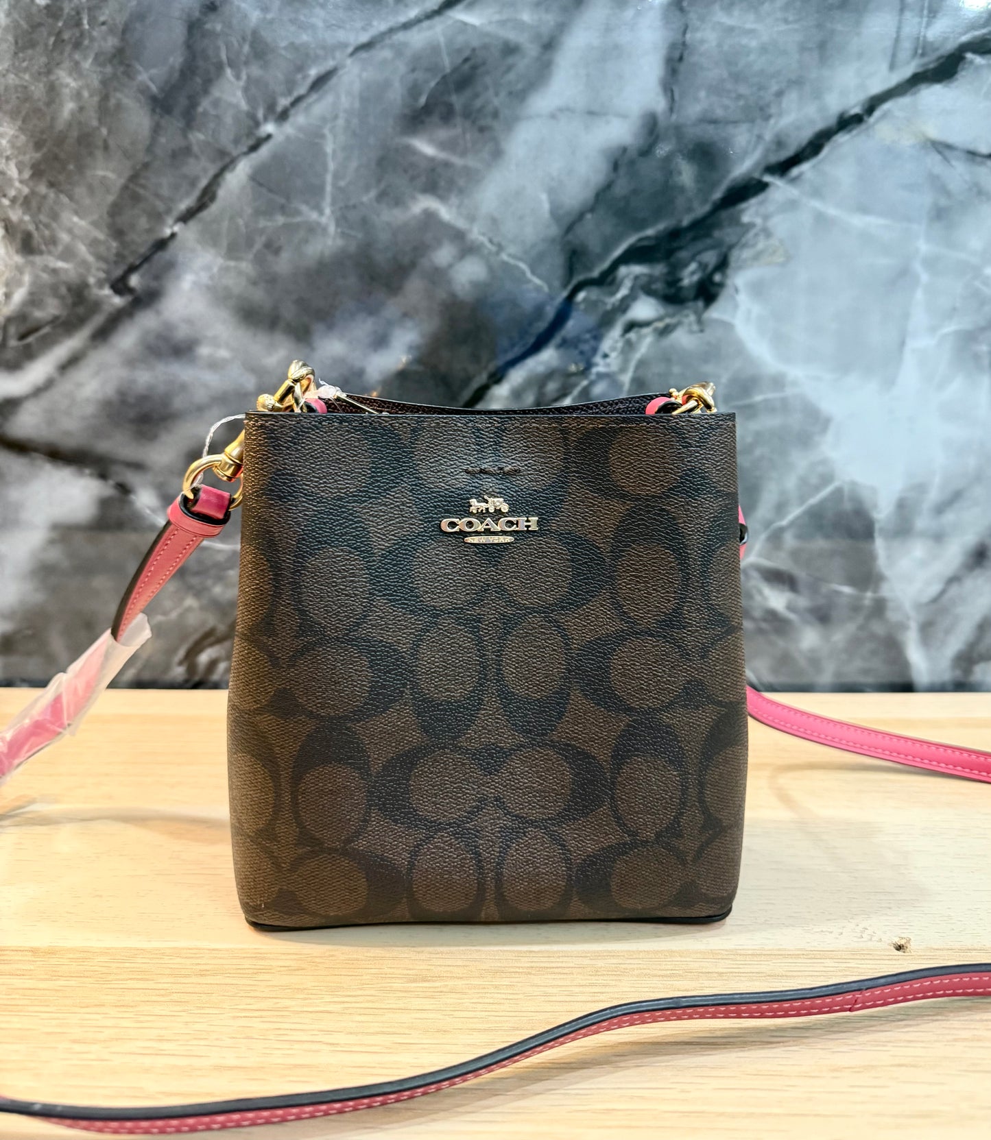 COACH MINI TOWN BUCKET - SIGNATURE COATED CANVAS & SMOOTH LEATHER