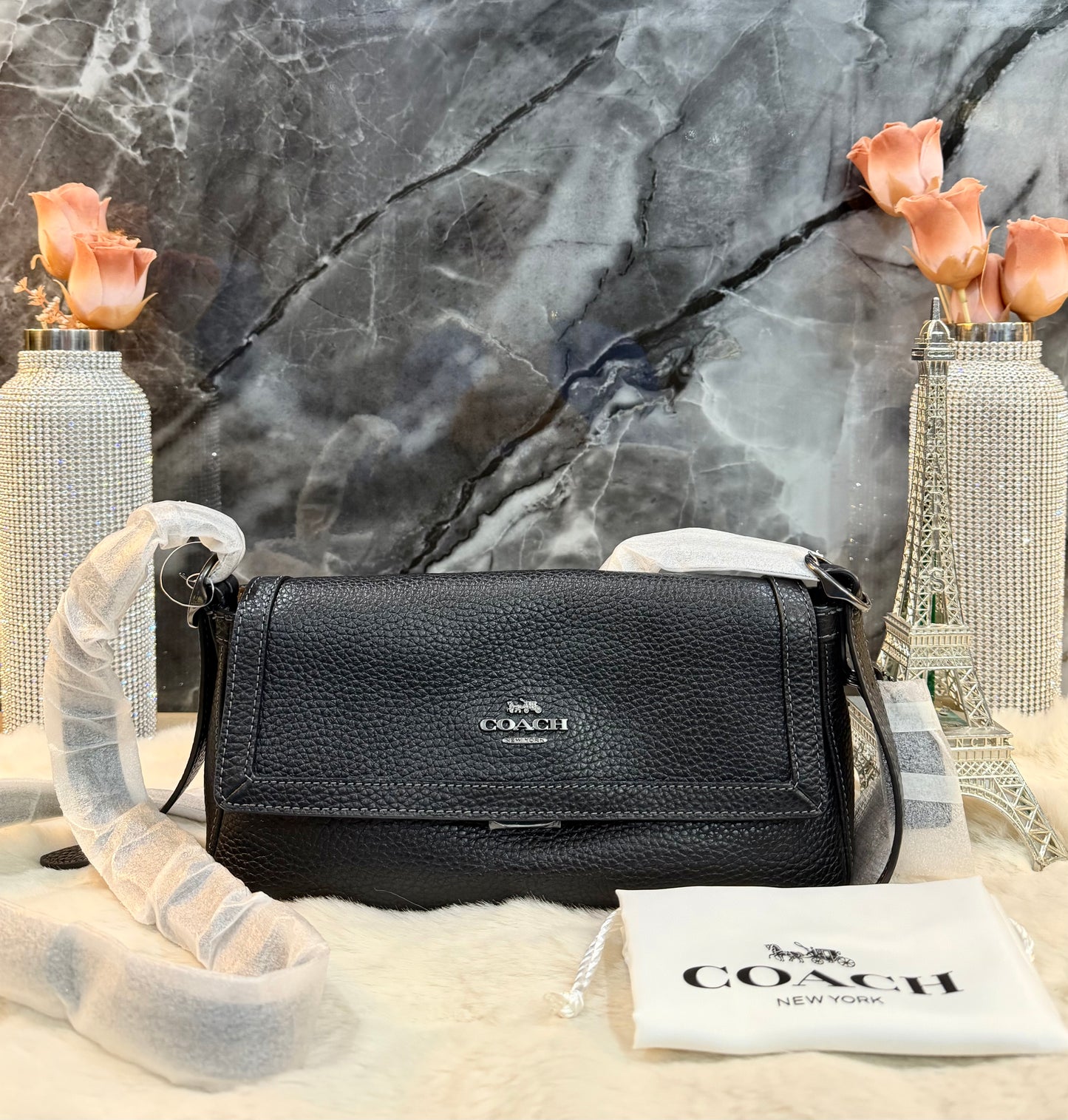 COACH ETTA SMALL FLAP SHOULDER BAG/CROSSBODY BAG - BLACK