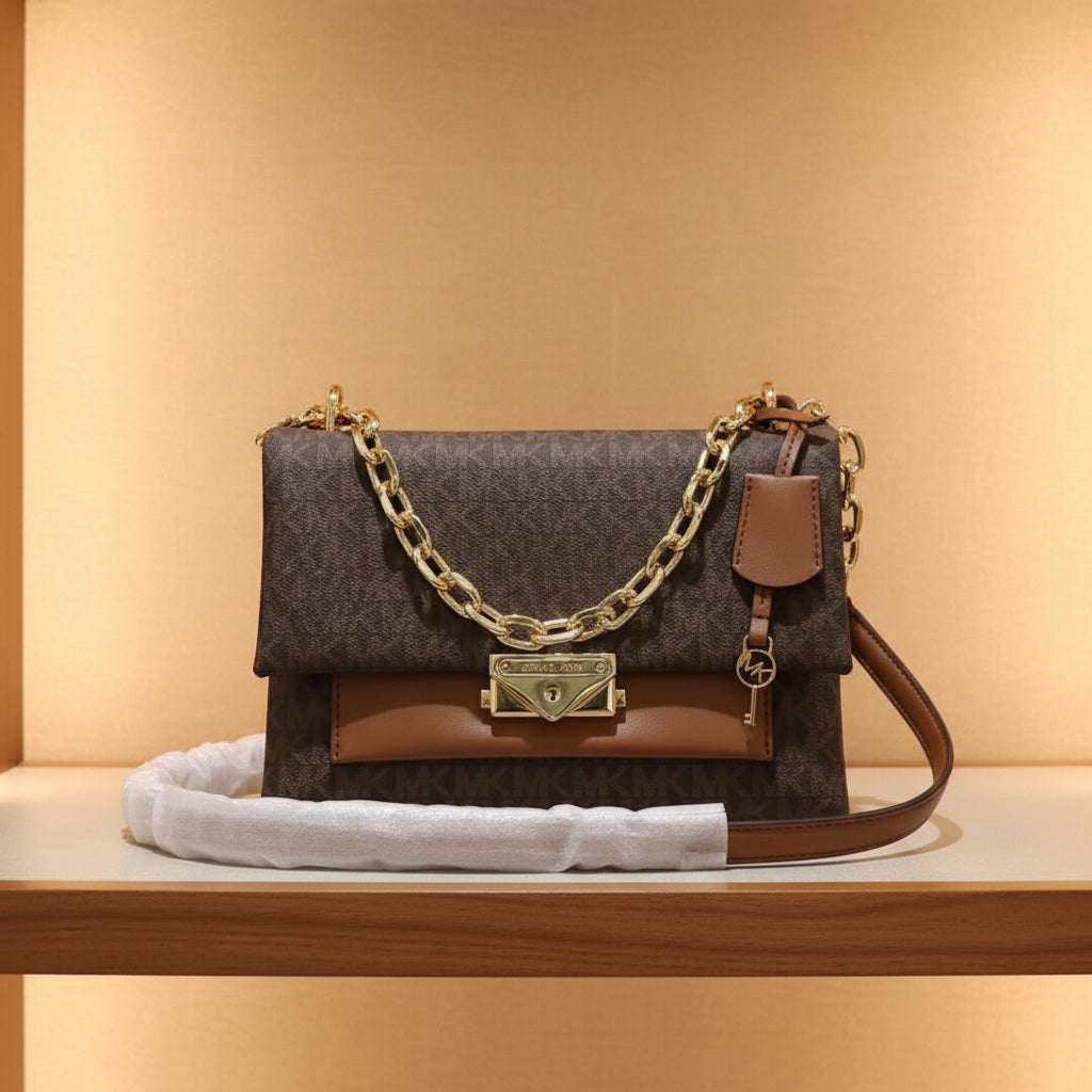 MICHAEL KORS CECE MEDIUM FLAP MONO BROWN