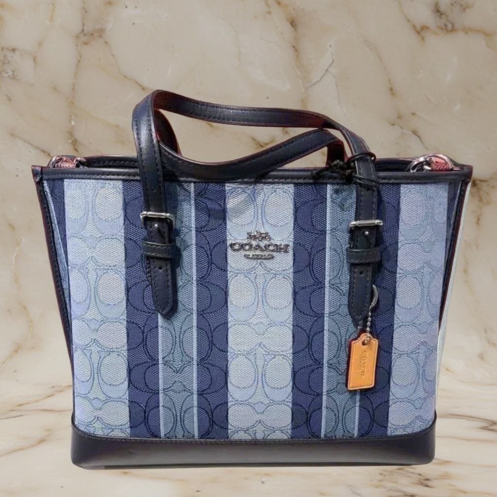 COACH MOLLIE TOTE 25 IN SIGNATURE JACQUARD WITH STRIPES - SILVER/MIDNIGHT MULTI