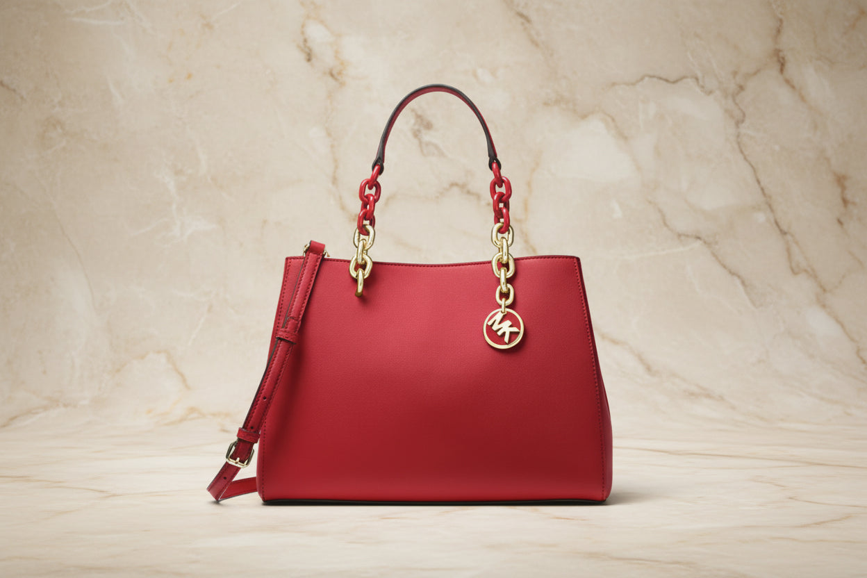 MICHAEL KORS CYNTHIA SATCHEL - SAFFIANO LEATHER -  RED - MEDIUM
