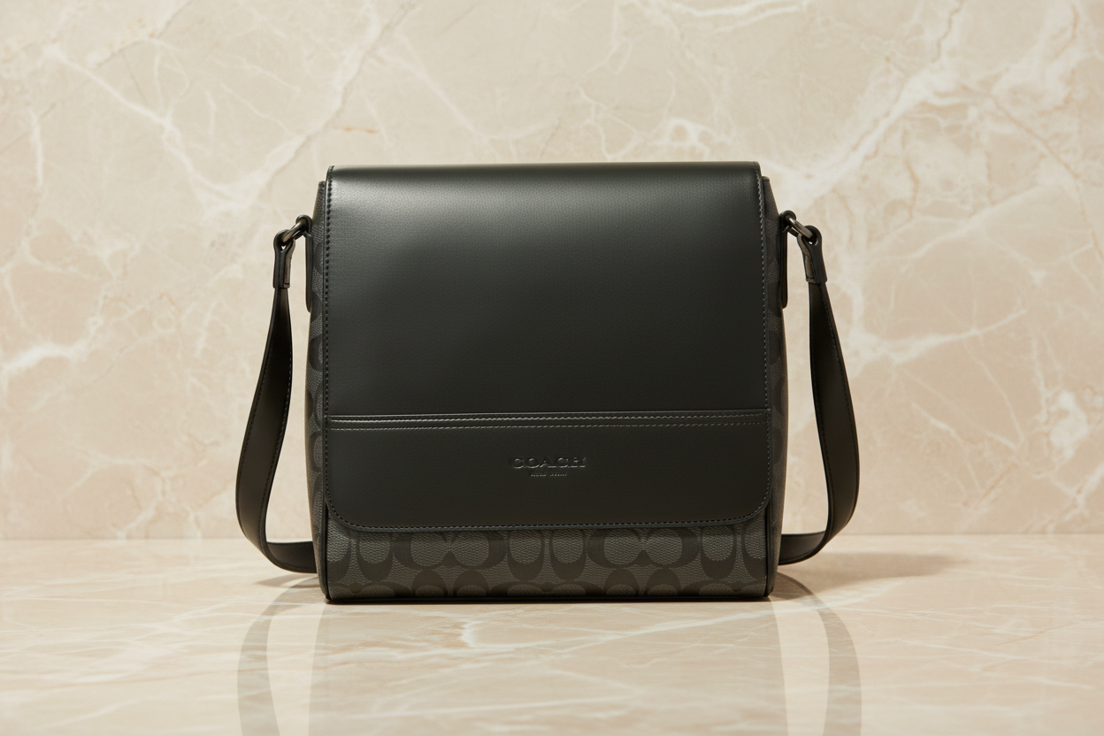 COACH HOUSTON MAP CROSSBODY BAG - SIGNATURE COATED CANVAS & REFINED CALF LEATHER