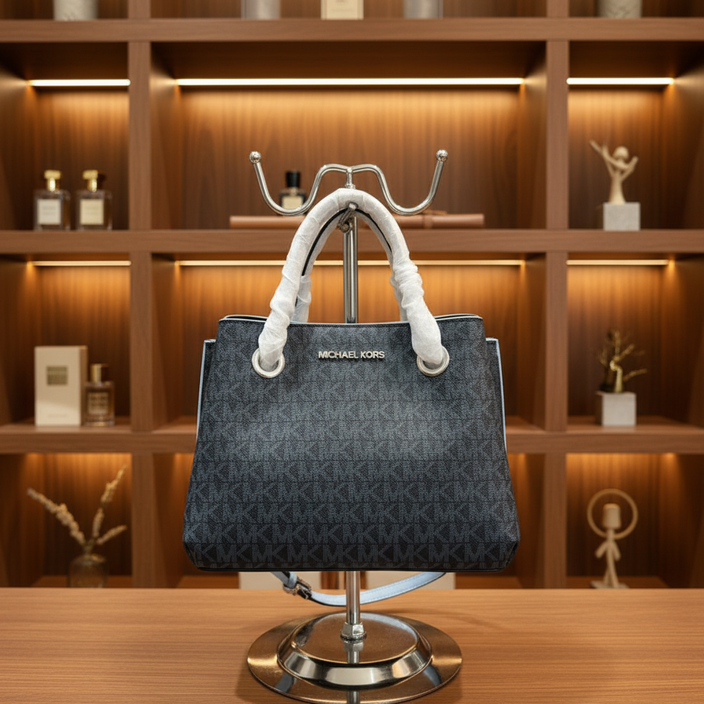 MICHAEL KORS SMALL TEAGEN LEATHER SATCHEL - SIGNATURE ADMIRAL BLUE