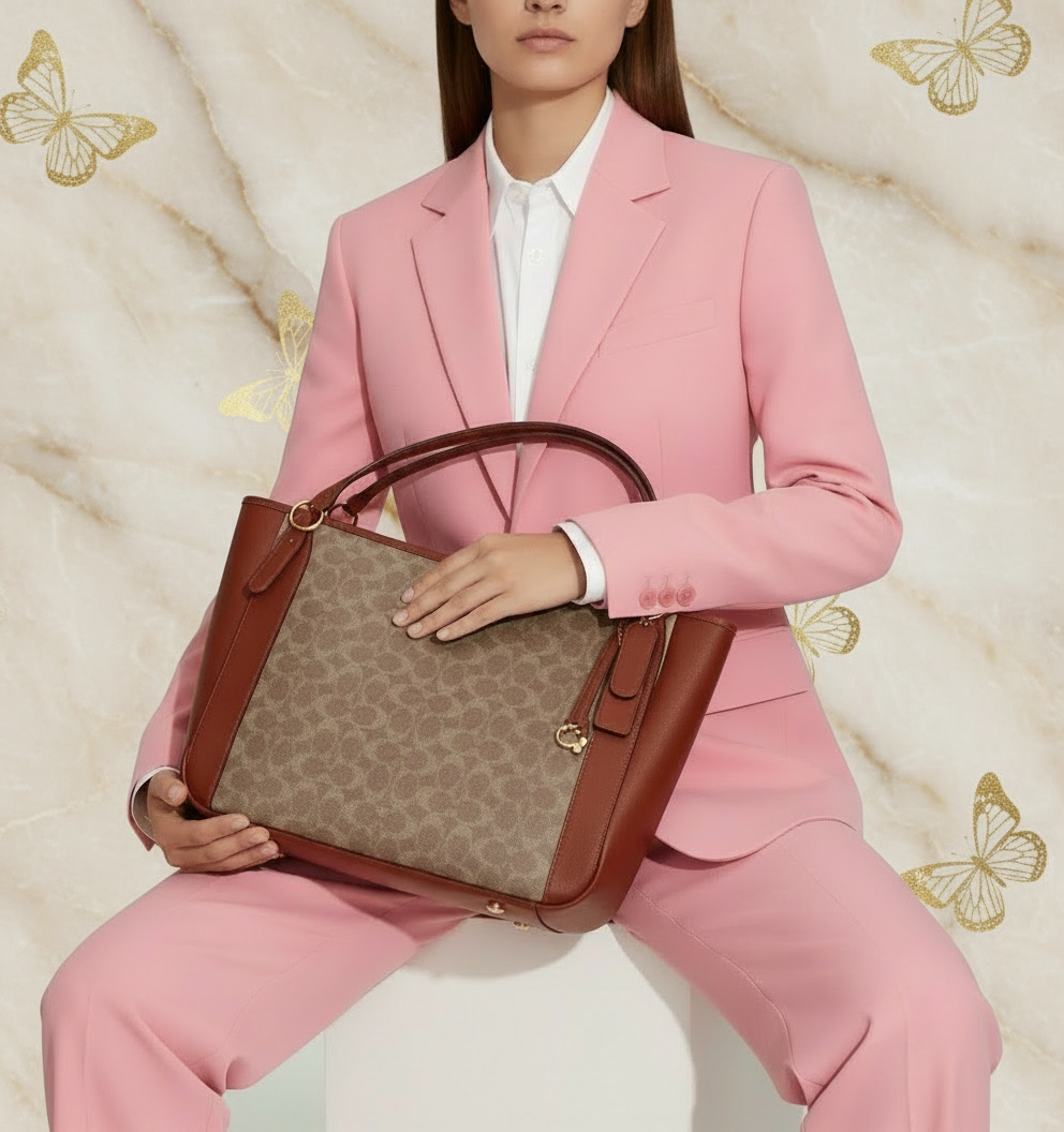 حقيبة كوتش ألانا بسحاب من قماش مميز - لون بني صدئ