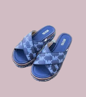 MICHAEL KORS INDIRA LOGO JACQUARD PLATFORM SANDALS - BLUE - SIZE 6 CAN FIT TO SIZE 5.5