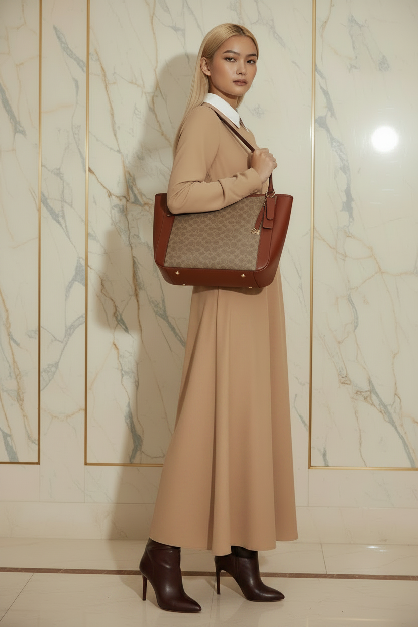 COACH ALANA ZIP TOTE IN SIGNATURE CANVAS - TAN RUST