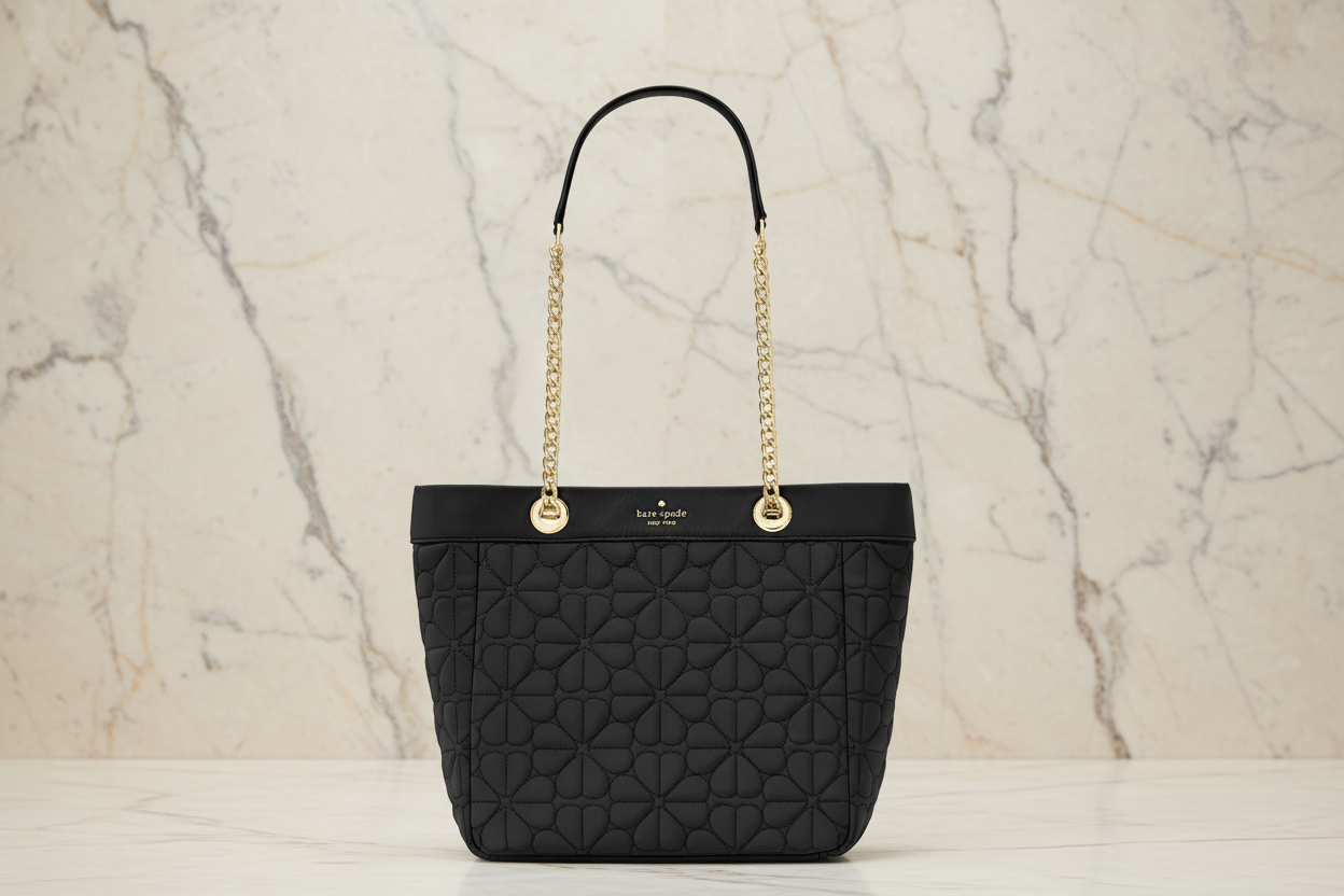 KATE SPADE  SPADE QUILTED FLOWER TOTE - MEDIUM - BLACK