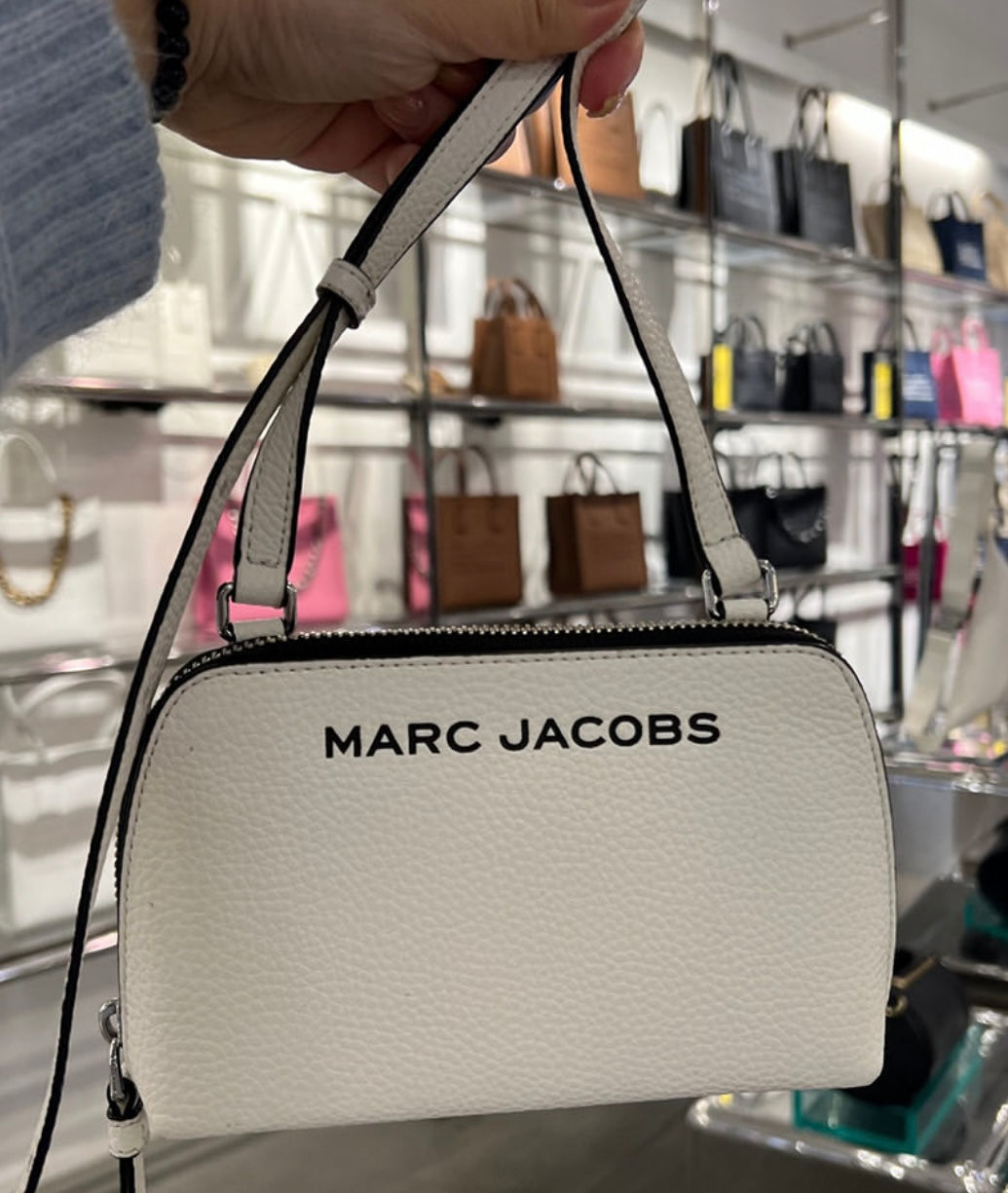 MARC JACOBS GRIND WHITE COTTON PEBBLE LEATHER MINI CROSSBODY/POUCH