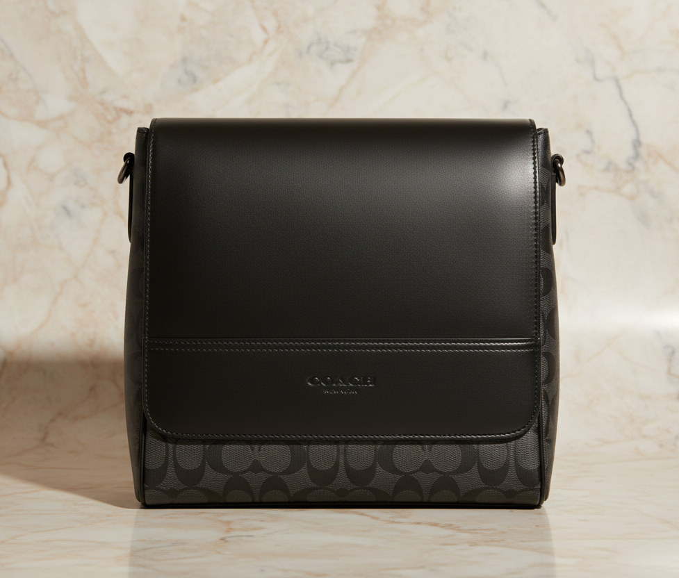 COACH HOUSTON MAP CROSSBODY BAG - SIGNATURE COATED CANVAS & REFINED CALF LEATHER