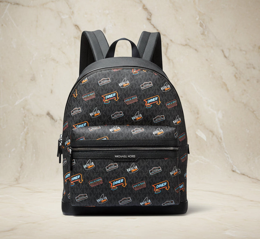 MICHAEL KORS COOPER EMBELISHED SIGNATURE LOGO DOME BACKPACK - BLACK